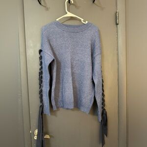 Doe and Rae Boatneck Lace Up Sleeve Satin Sweater NWT